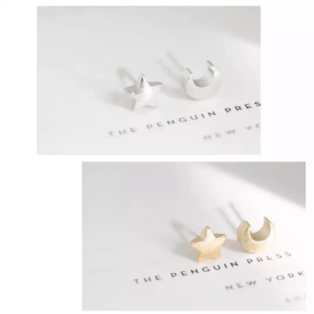 NEW!๐๐๐GOLDENโญ๏ธSTAR๐MOON STUDS!๐๐๐ADORABLE! - Picture 3 of 8